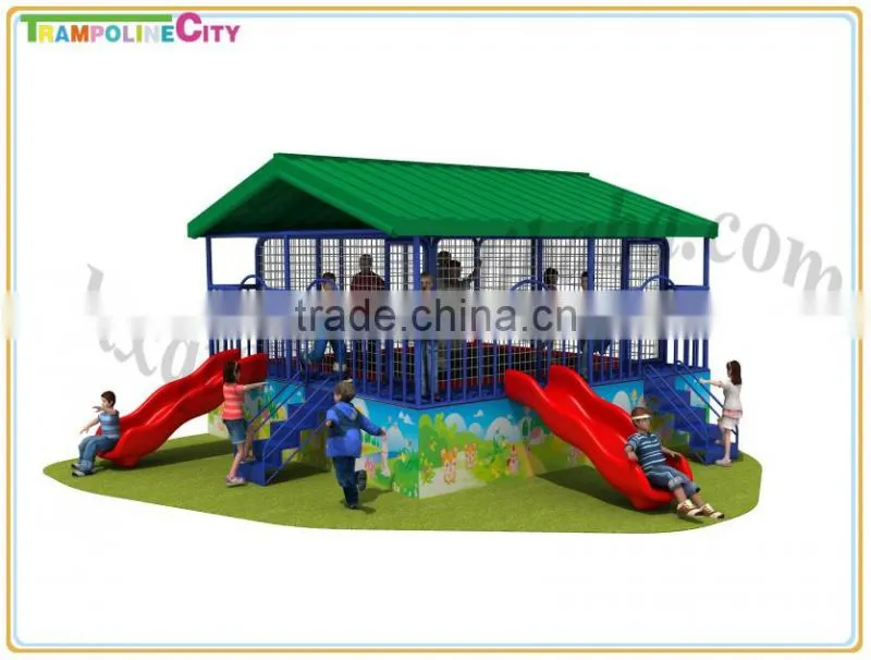 House shape small size mini size trampoline for home or backyard with slides
