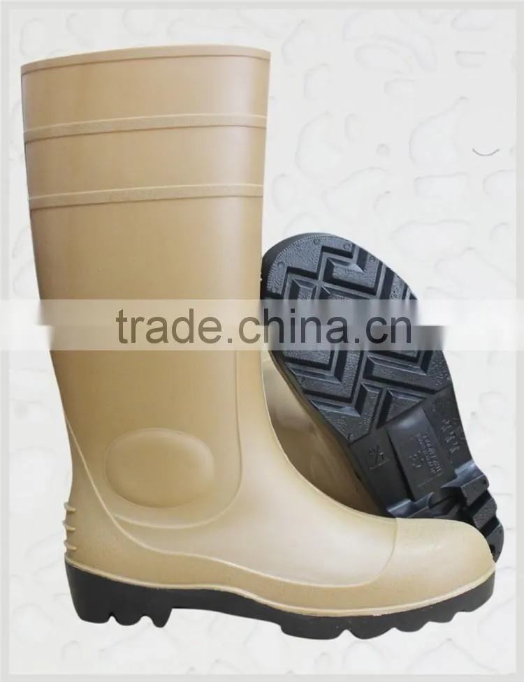 Coffee PVC rain boots with steel toe,safety rain shoes