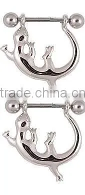 Nipple Ring Bars Gecko Lizard Body Jewelry