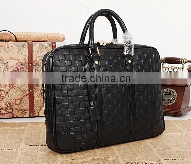 Factory price briefcase men's woven briefcase PU leather bag with tote