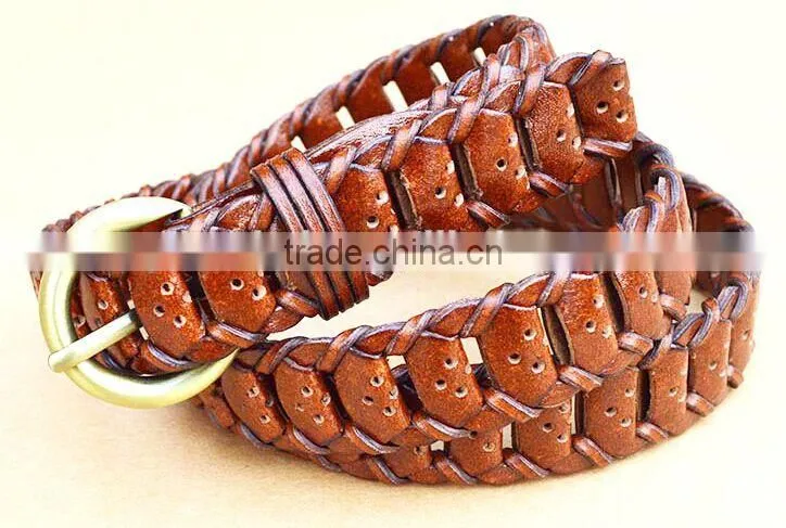 Ladies Skinny braided Genuine leather belt