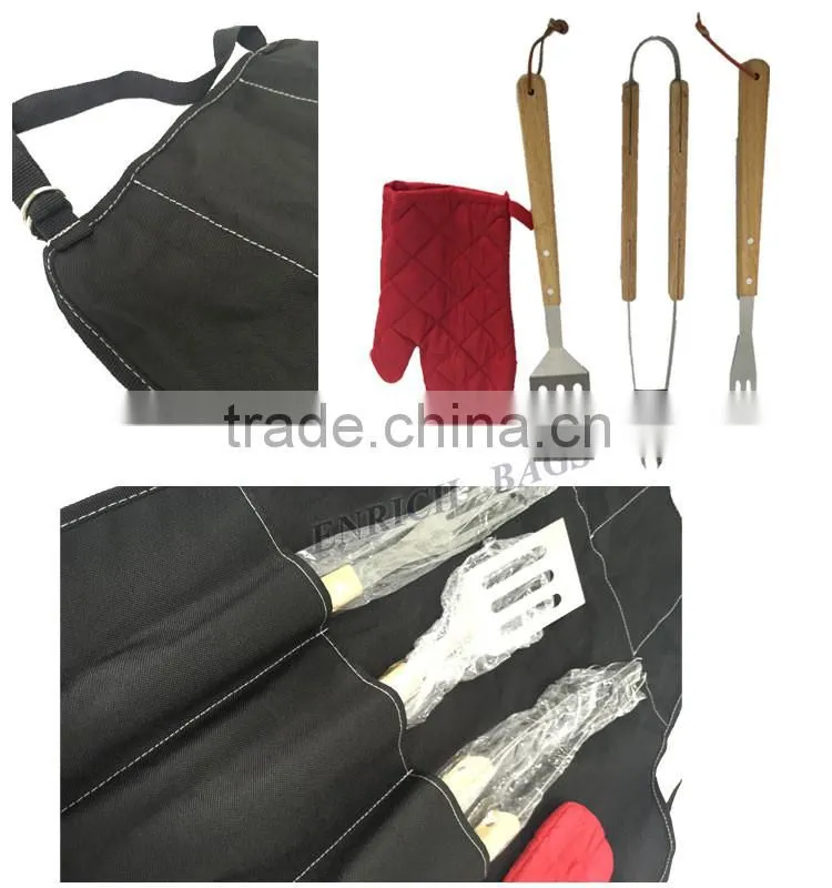 Enrich Promotion 5pcs BBQ Apron set with BBQ tool sets for out picnic
