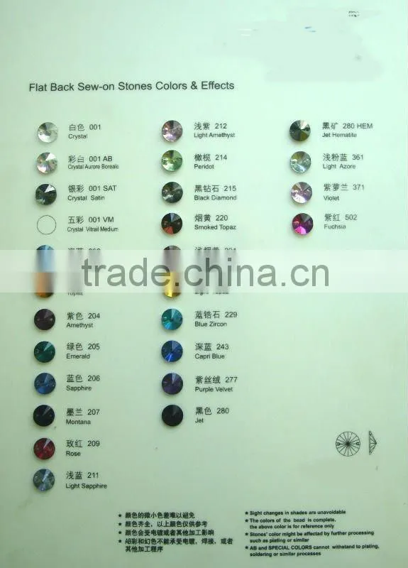 Hot seller wholesale sew-on crystal round shape green,topaz,blue zircon ,sapphire