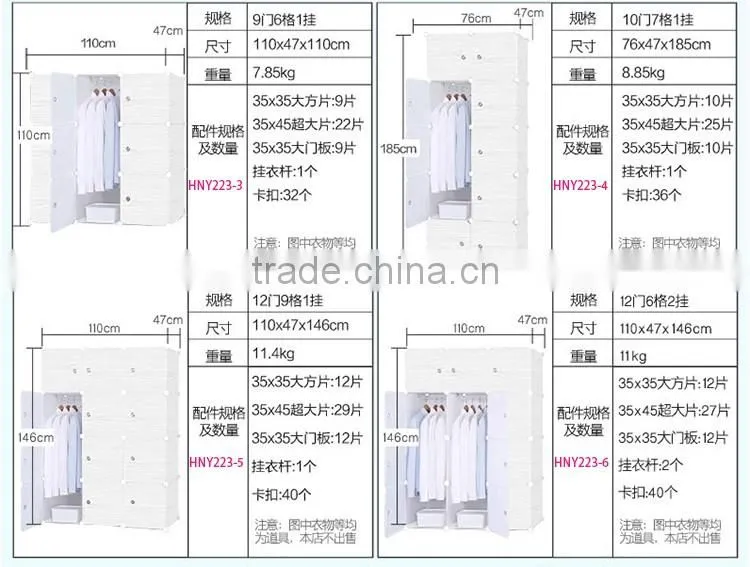 Plastic simple bedroom wardrobe designs