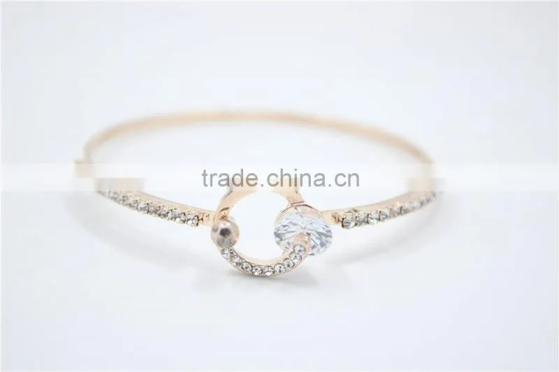 Classic Light Rose Gold Polished Bangle Bracelet White Clear Rhinestone w/Sides Claw Diamond Chain Cuff 2016New Intrend style