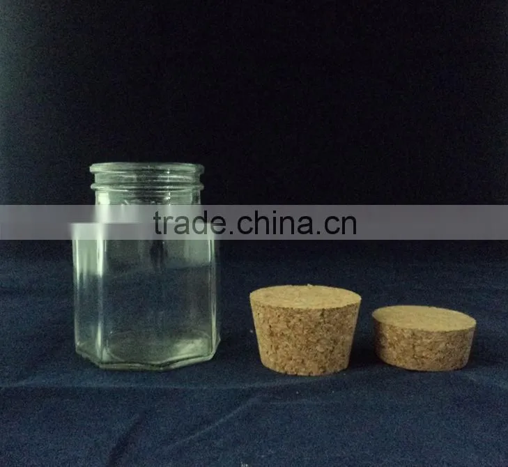 clear empty corked 150ml octagonal glass jars