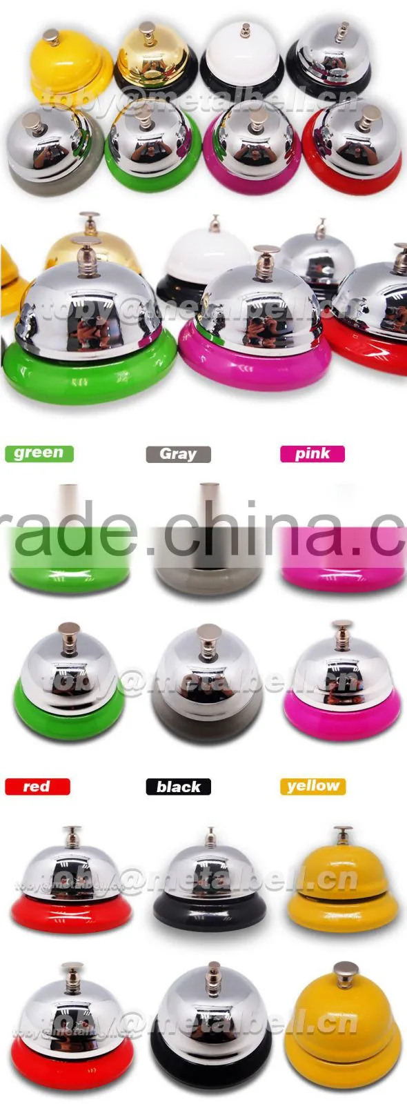 reception bell on table in silver or gold cover and colorful painted base with logo