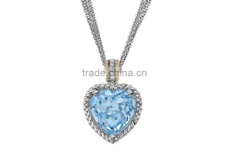 Large blue topaz pendant, blue eye pendant