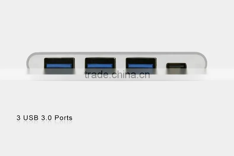 USB Type-C 3.1 Hub, USB-C to 3-Port USB 3.0 Aluminum Hub with 1 Type C Charger Port for the New Macbook, Google Chrome Book