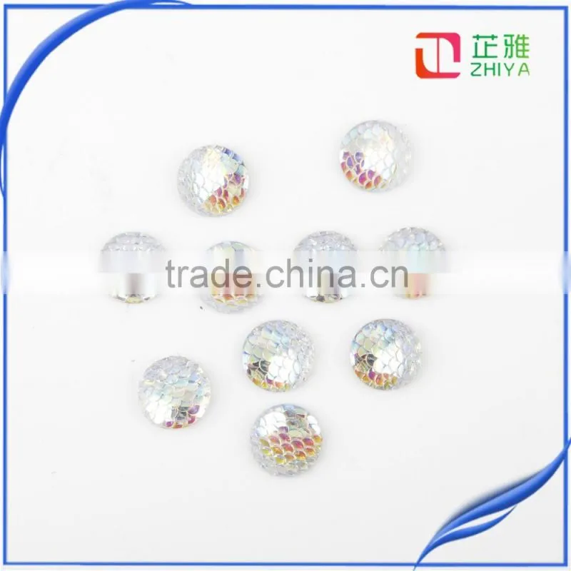 resin sew on stone round shape with Fish scales ab white color flatback