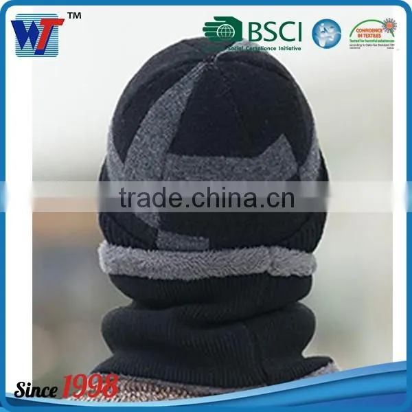 Fashionable design custom knitted acrylic beanie hat with scarf dad hat