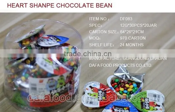 heart shape colorful crispy chocolate beans candy stweets
