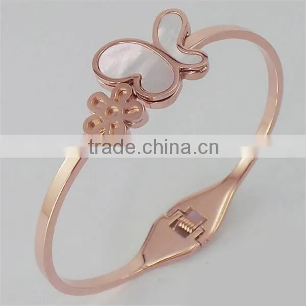 2016 summer elegant bracelet women stainless steel butterfly bangle with rose gold wedding jewelry