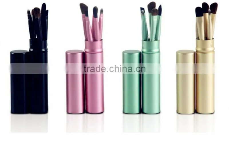 Newest 5pcs colorful makeup brush set with metal case packing,stock with free sample
