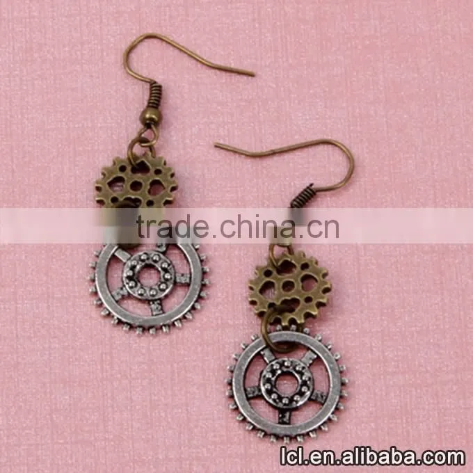 cheap fashion imitation jewelry new popular steampunk DIY 3pcs gear earrings made in China yiwu