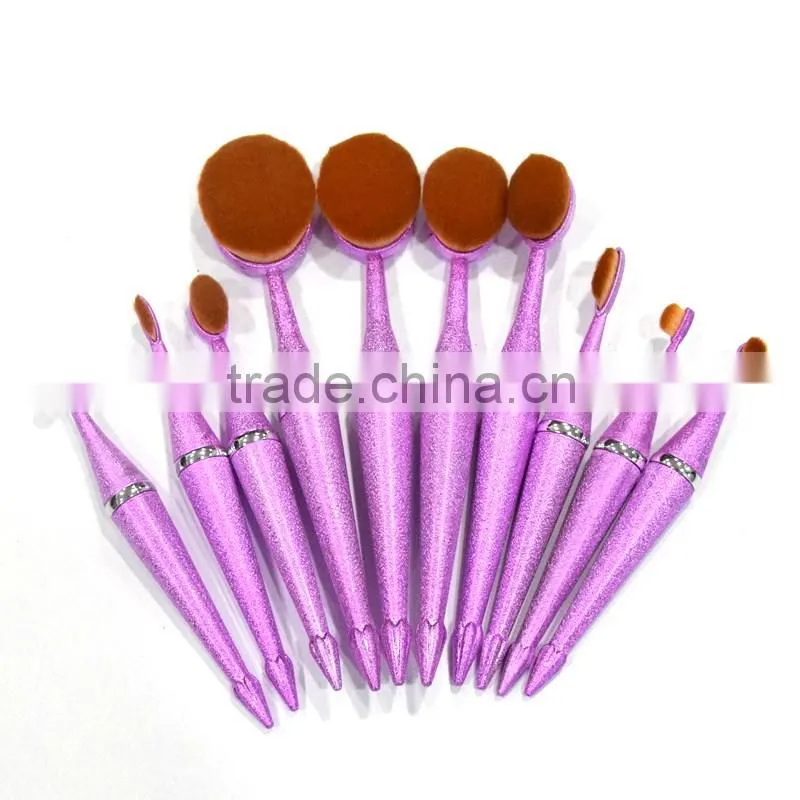 10pcs pink oval multi-purpose full usage use makeup brush ruber handle toothbrush set