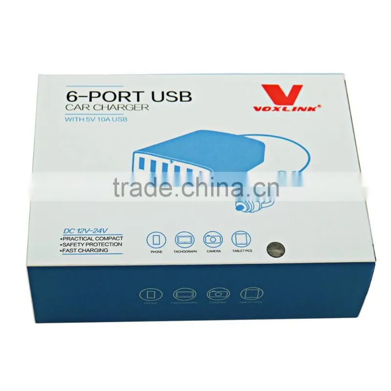 VOXLINK 5V 10A 50W 6-Port USB car Charger Travel Intelligent Detect Charging Adapter