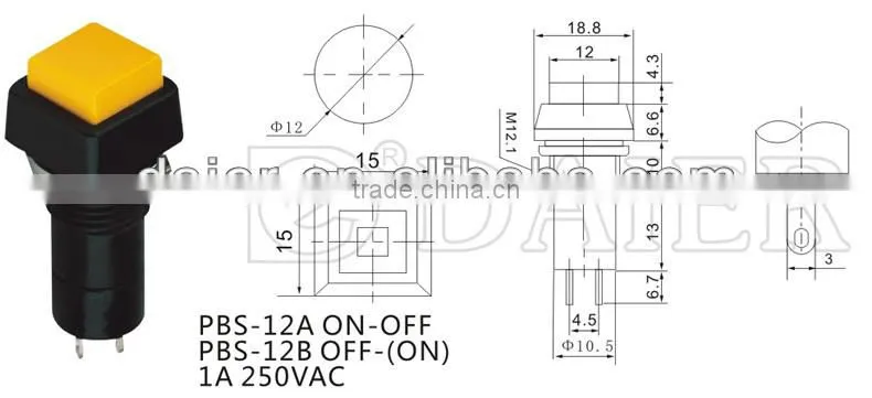 PBS-12B OFF-(ON) square momentary type push button switch