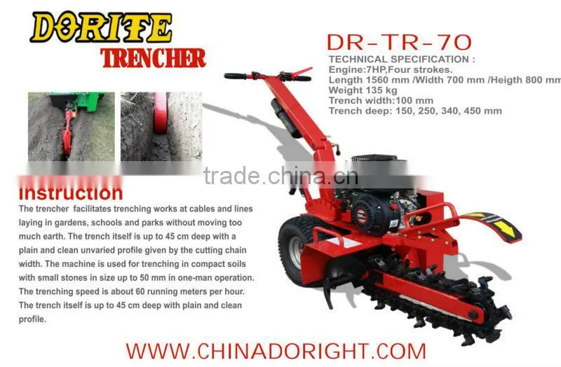 7HP/15HP gasoline power 10mm width and 450mm/600mm depth trenching machine, mini trencher, tuv ce approval
