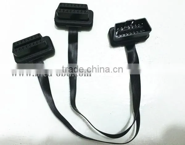 Flat OBD2 Spitter Y cable right 16pin male to 2 pieces 16pin female