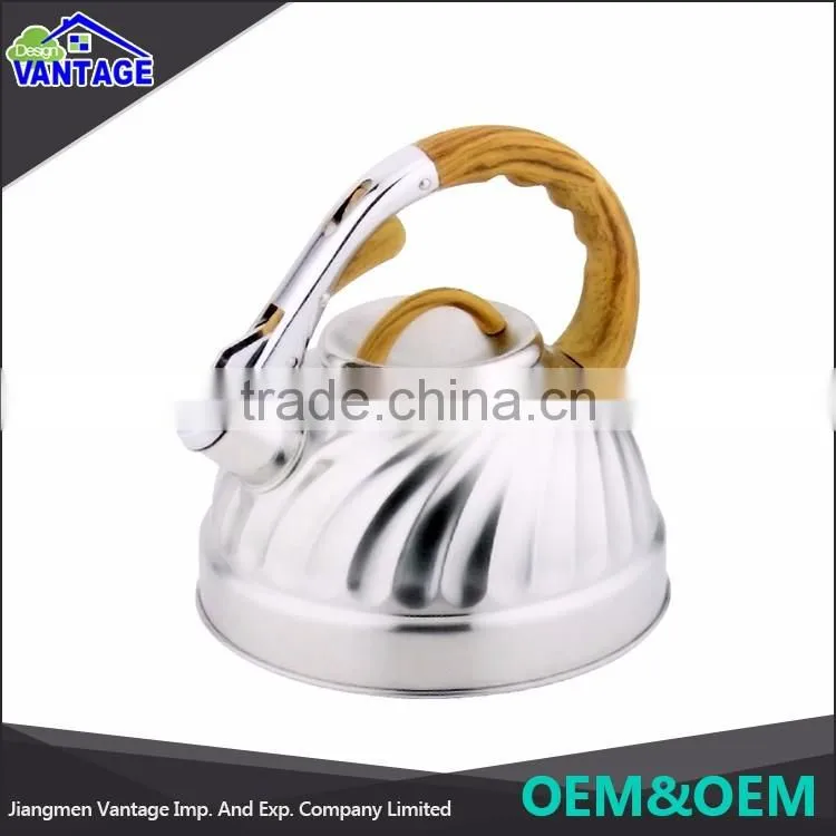 Hot water kettle stainless steel whistling the kettle with wooden handle