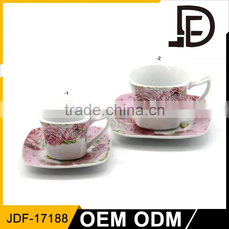 245 cc Porcelain ceramic cups and saucer, custom cup, square coffee cup sets with Customize Pattern