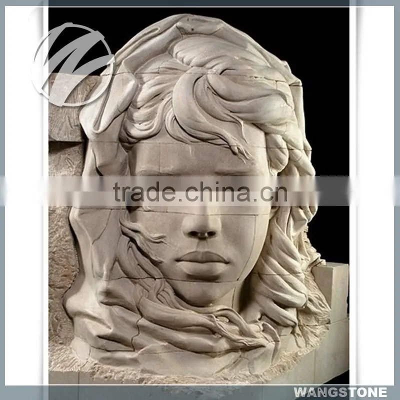 Hand Carved Girl Head Bust Stone Statue