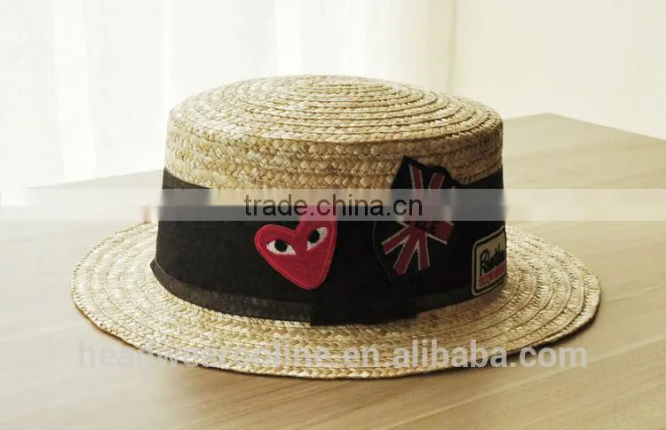 Summer Fashion Custom Union Jack Flag Embroidery Straw Bowler Hats China Factory