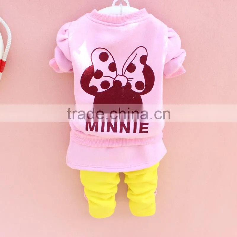 Girl's cotton Minnie design printing long sleeved fleece suit