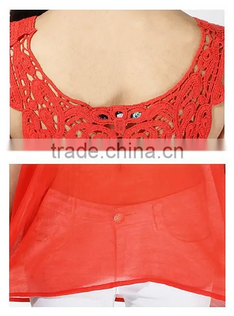 2015 Coral Assemetric Chiffon Ladies Fashion Quilted Vest