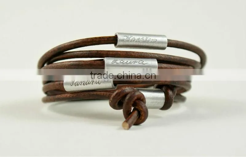 Personalized engraved multi strand leather bracelet, wrapped leather bracelet, name/logo stamped bracelet, crystal bead bracelet