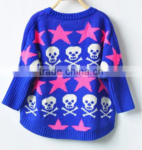 Latest Design Skull Pattern Girls Knitted Pullover Sweater