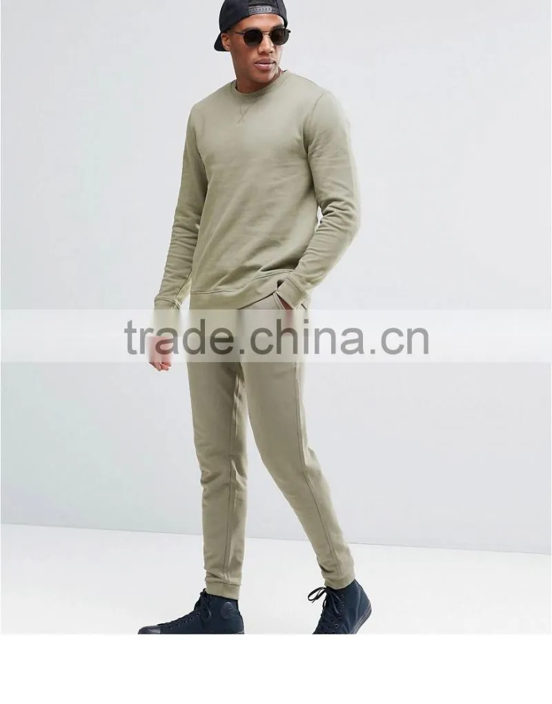 plain men sweatsuit slim fit sets soft cotton spandex tracksuit custom