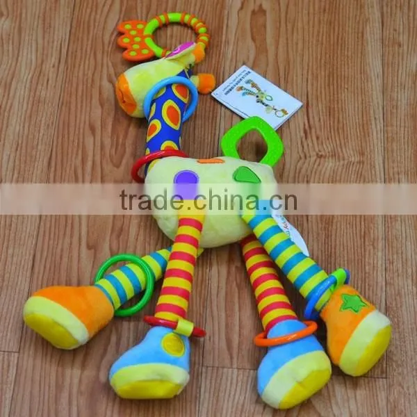 Lovely giraffe bell insert baby educational plush toys baby bed hanging toys