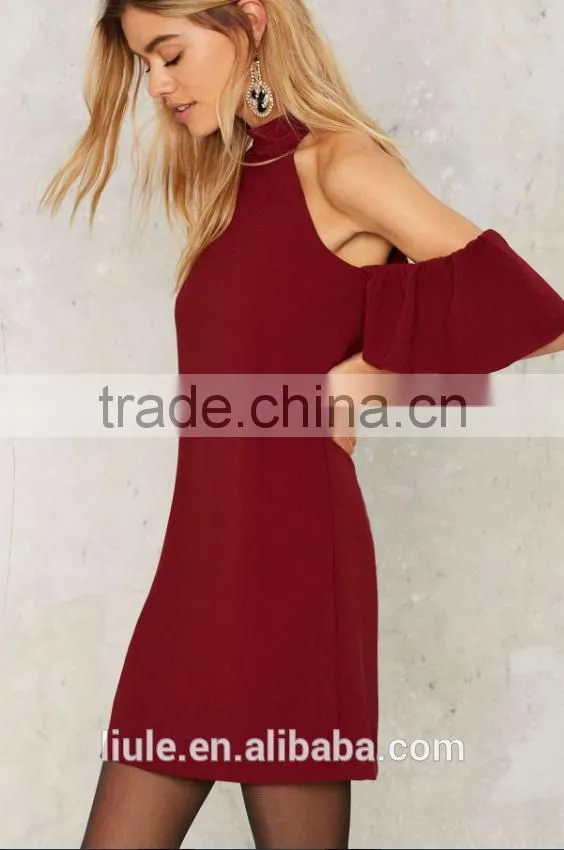 New women clothing elegant cold shoulder dress girls party sexy dress