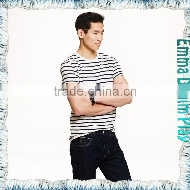 2017 Mens New Pattern Stylish White Black Striped Combed Cotton O Neck T-Shirts Wholesale