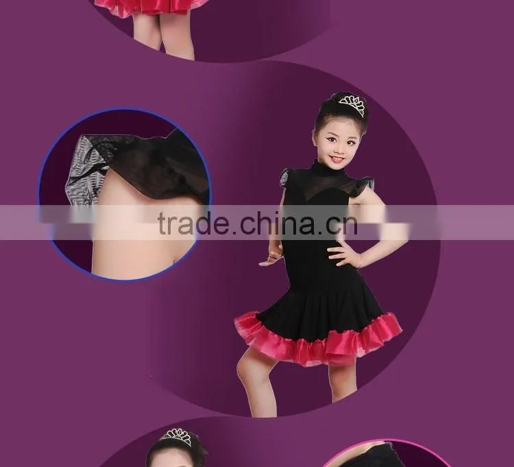 Child Kid High Neck Modern Latin Dance Dress Girls Elegant Performance Skirt Suit