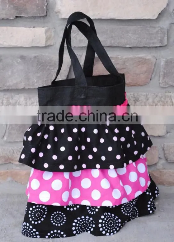 Latest women printed pattern cotton tote bag beautiful ruffle tote bag