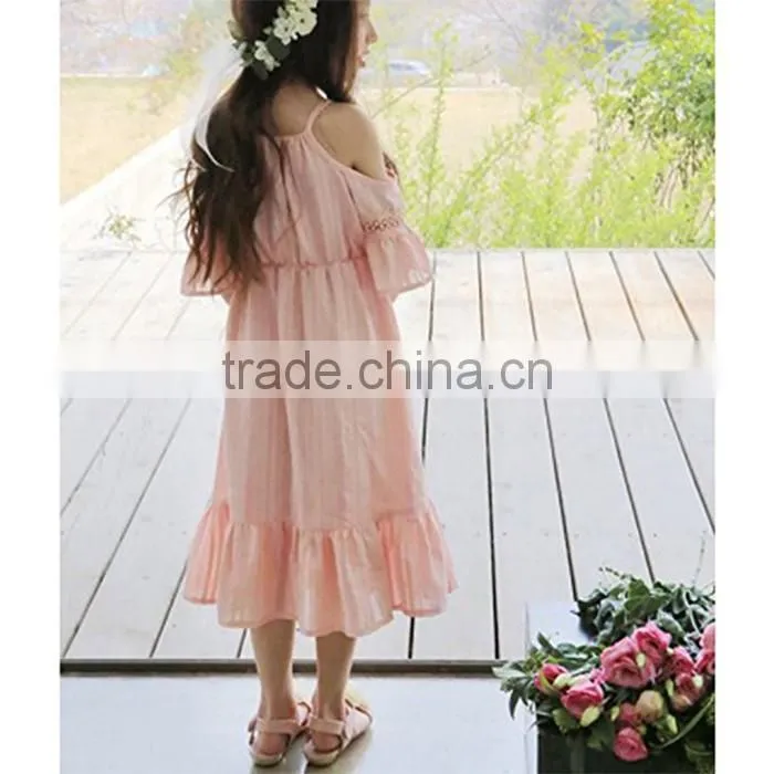 O-neck short sleeves summer children's off shoulder dress