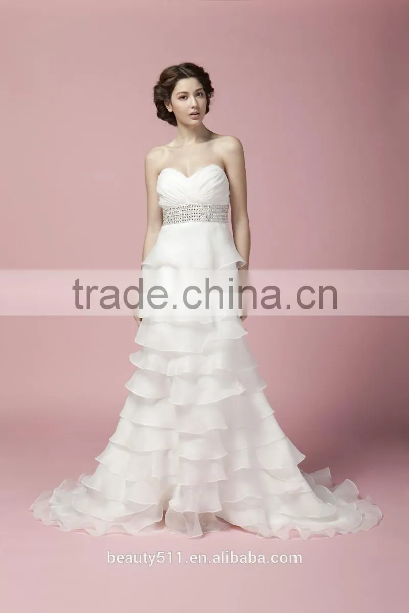 Sheath Sweetheart Neck Ruffle With Beaded Sash Strapless Wedding Dress AS27902