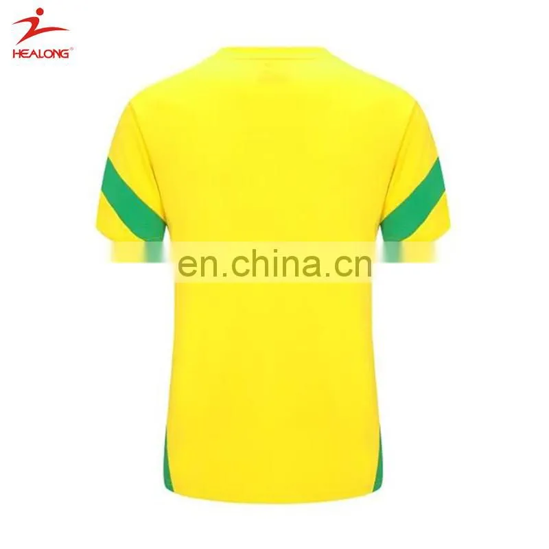 Healong Wholesale Sublimation Yellow Customised Soccer Jerseys Soccer Uniforms