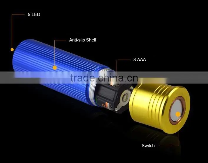 Dual color best 9 led torch flashlight