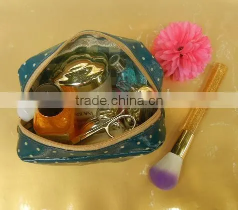 Shining wave point printing light zipper PU cosmetic bag