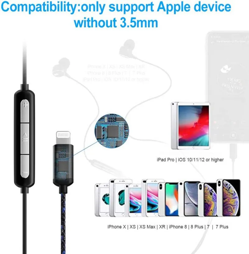 Lighting factory headphones price earphones earbuds for iphone7 MFi certified gaming headset