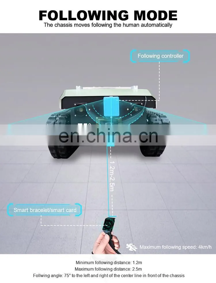 Defy 300kg loading 2.5km/h-12km/h rubber crawler tracked chassis robot stair climber rubber track chassis TINS-13