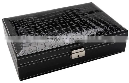 black crocordile leather personalized travel watch case jewelry case,black leather travel,OEM Black jewelry travel display cases