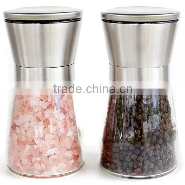 2 package of 2 Salt Mill and Pepper Grinder Glass Body Brushed Stainless Steel