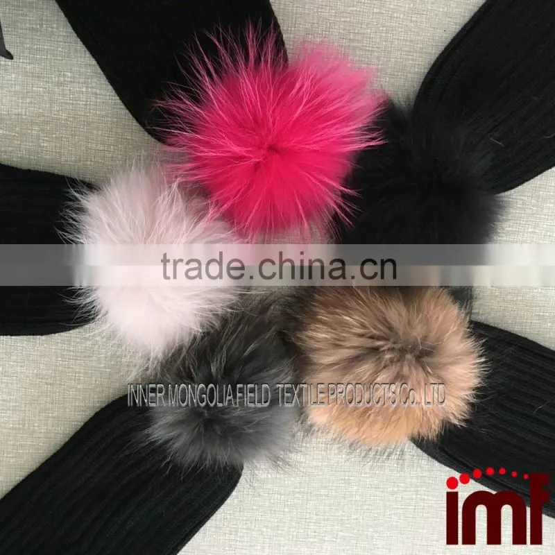 Fashion Thicken Large Fur Ball Beanie Bobble Ski Hat