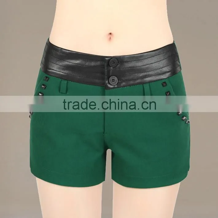 Woolen Green knitted crochet shorts women