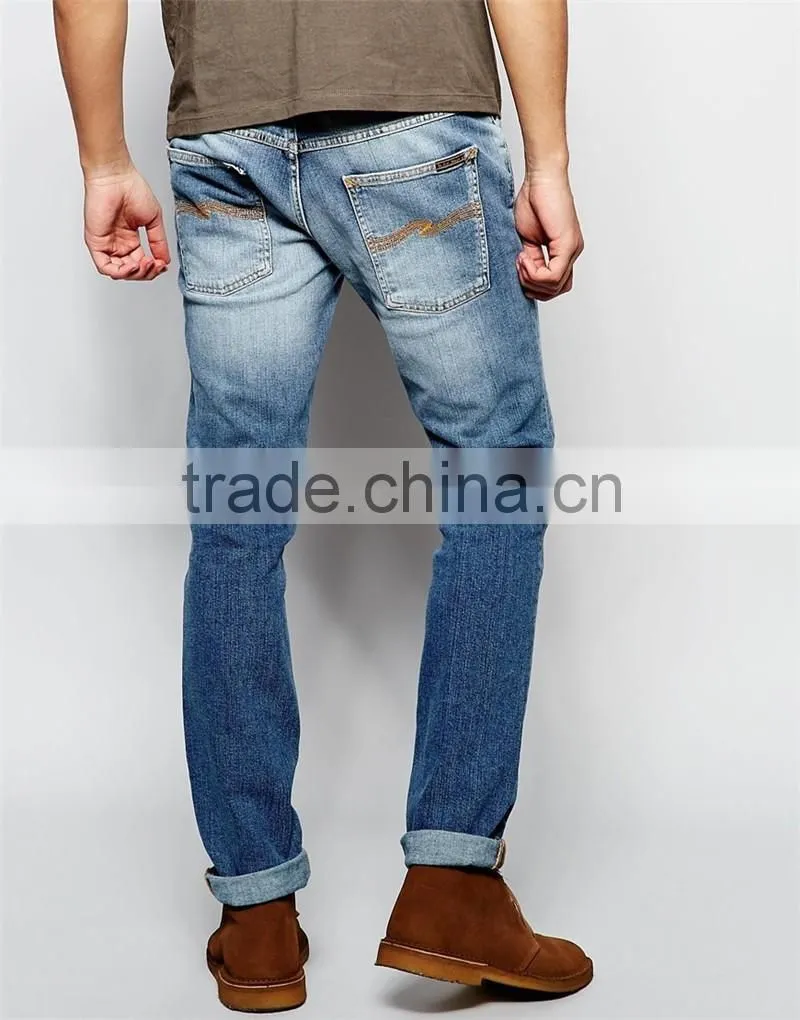 cotton men denim jean color fade proof men jean OEM service